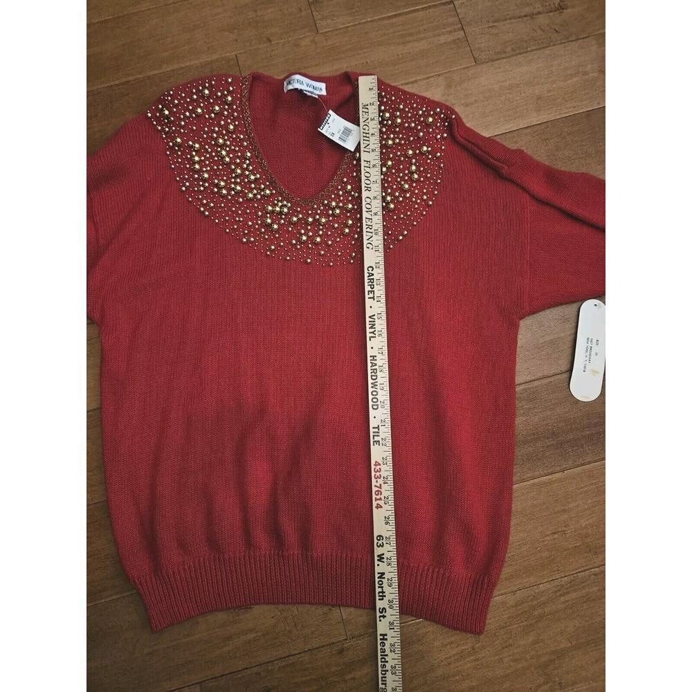 NWT Vintage Victoria Women’s Size 3XL Sweater Beading Knit Red Holiday - Picture 10 of 11